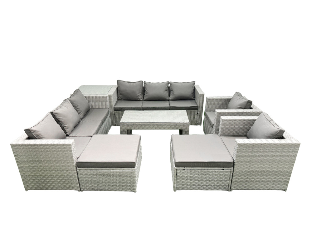 Ensembles de meubles d'extérieur avec 2 fauteuil table basse oblongue 2 grand tabourets table d'appoint gris clair mixte