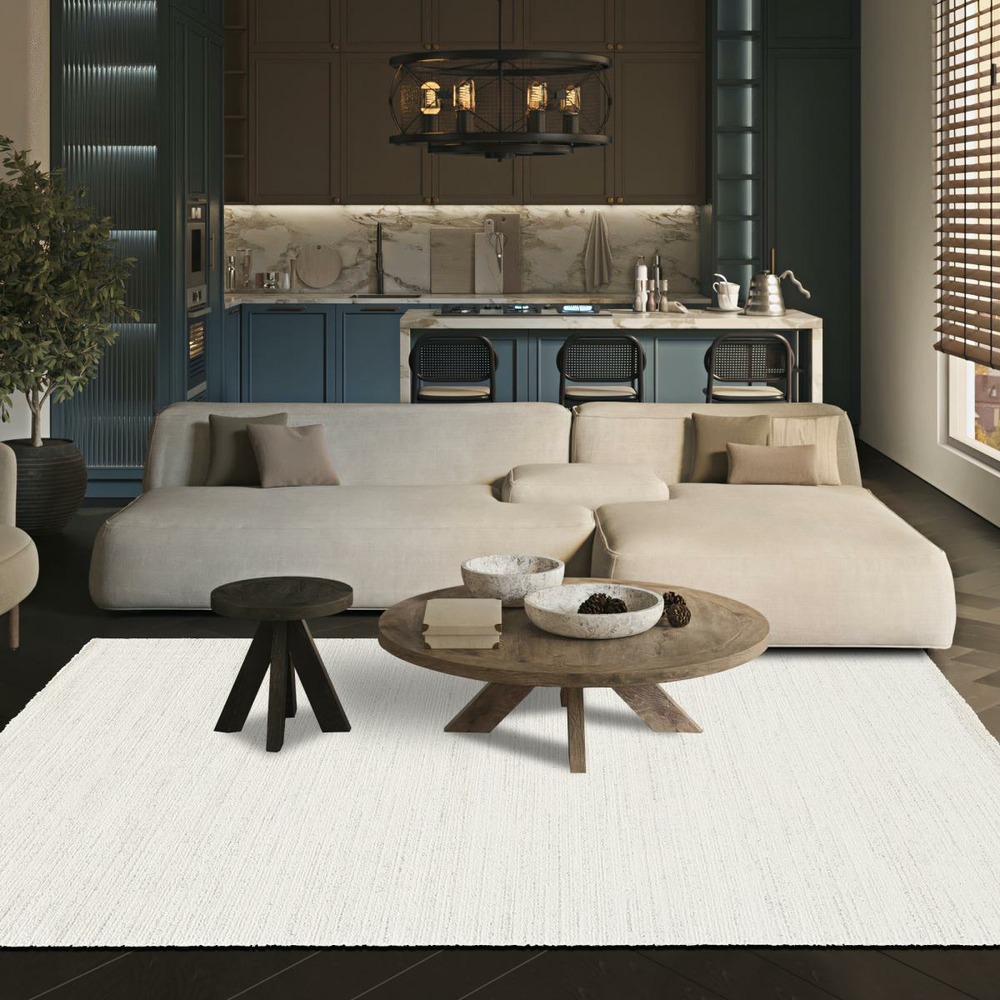 Tapis chambre 160x230 tissé crème rectangle motif faux uni glacia 1