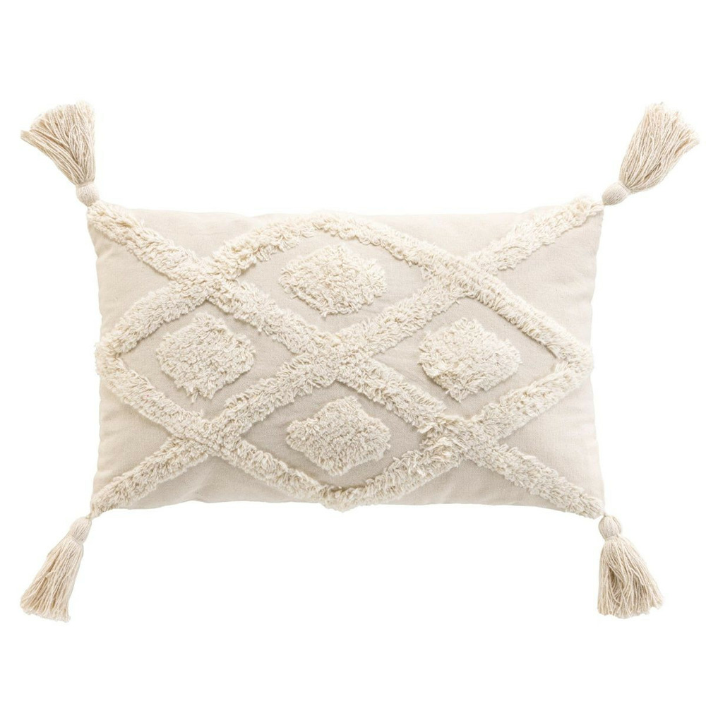 Coussin déco tufté à pompons 