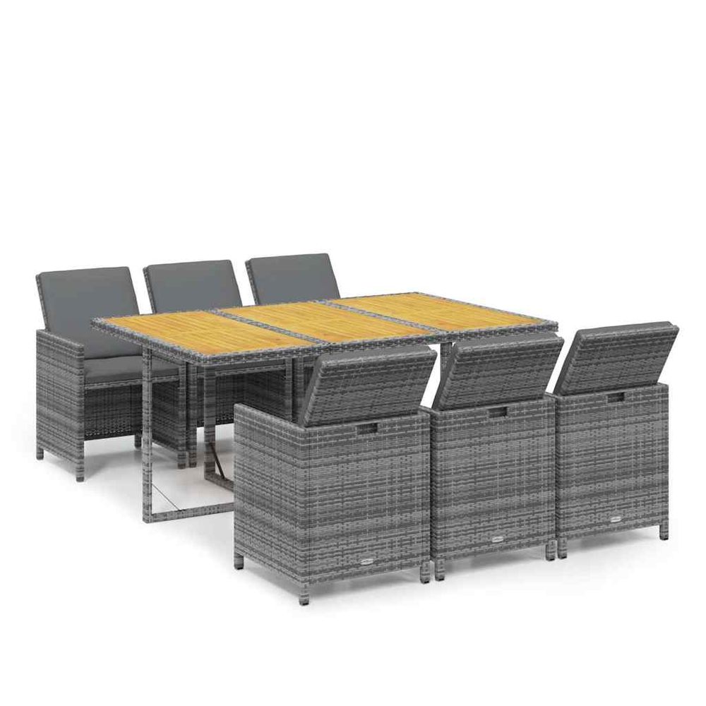 Ensemble à manger de jardin coussins 7pcs résine tressée gris