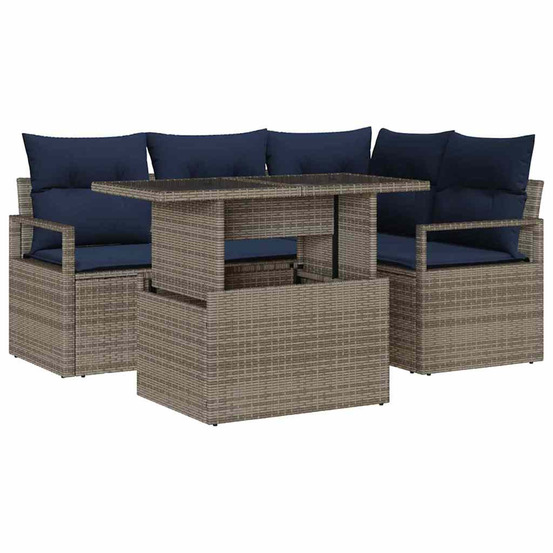 Ensemble de canapé de jardin 5 pcs gris et bleu marine
