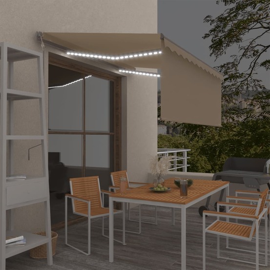 Auvent automatique store capteur de vent et led 3x2,5 m crème