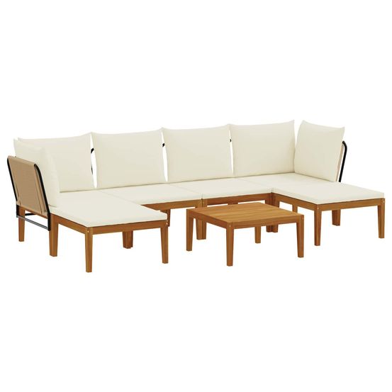 7 pc bois d'acacia massif et corde naturel