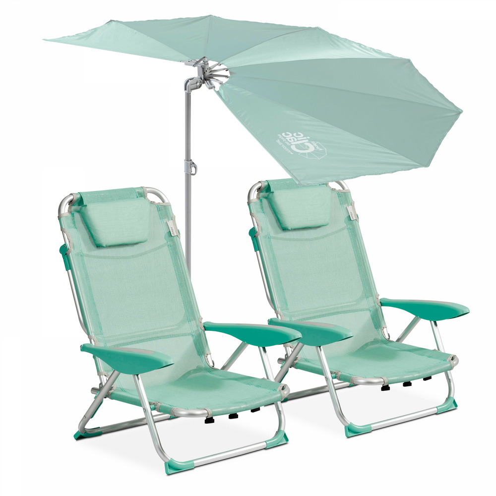 Lot 2 fauteuils clic clac et 1 parasol polyester opale