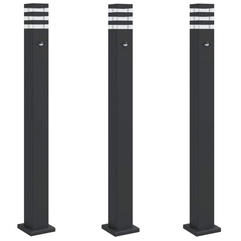 Lampadaires d'extérieur avec capteur 3 pcs noir 110cm aluminium