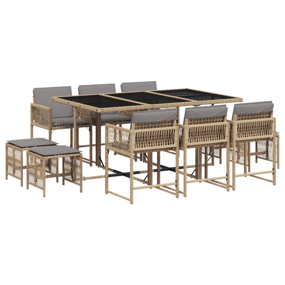 Ensemble à manger de jardin et coussins 11 pcs mélange beige