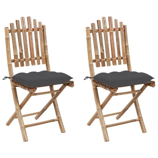 Chaises pliantes (lot de 2) avec coussins en bambou