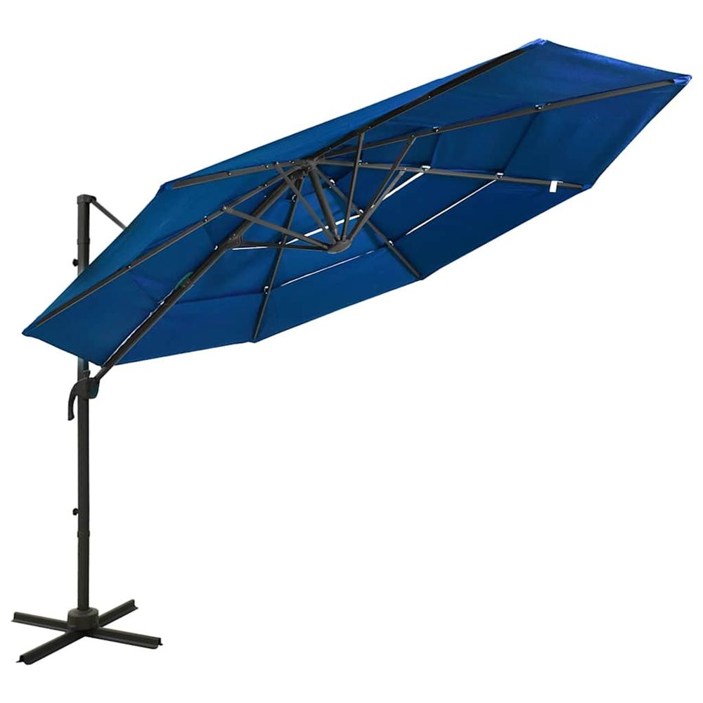 Parasol de jardin à 4 niveaux avec mât en aluminium bleu azuré