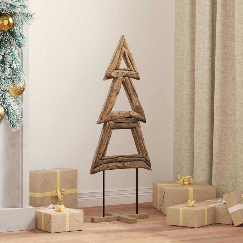 Sapin de noël en bois de teck massif décoration rustique pour salon 90 cm
