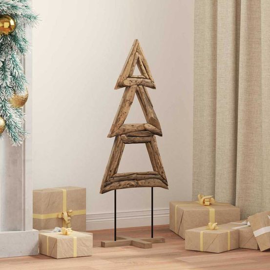 Sapin de noël en bois de teck massif décoration rustique pour salon 90 cm