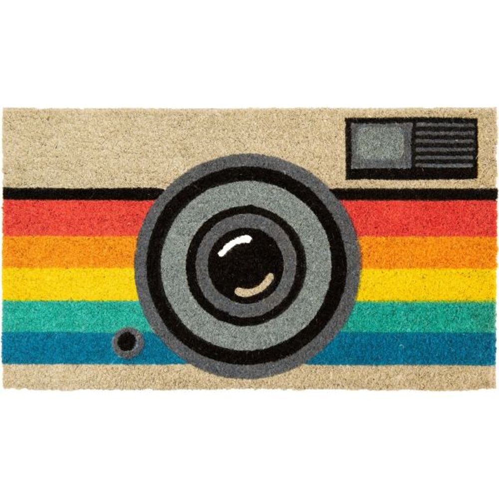 Paillasson déco en fibres de coco 70 x 40 cm retro camera