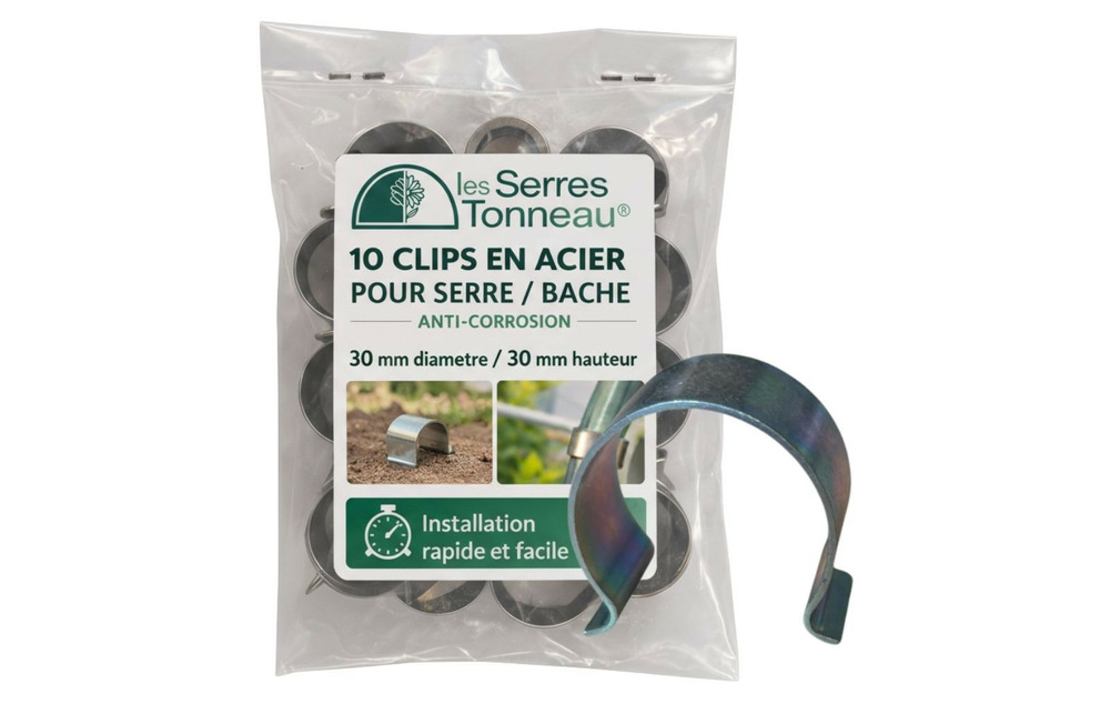 Clips bâche de serre pour tube diamètre 30mm - acier bichromaté anti-rouille - les serres tonneau