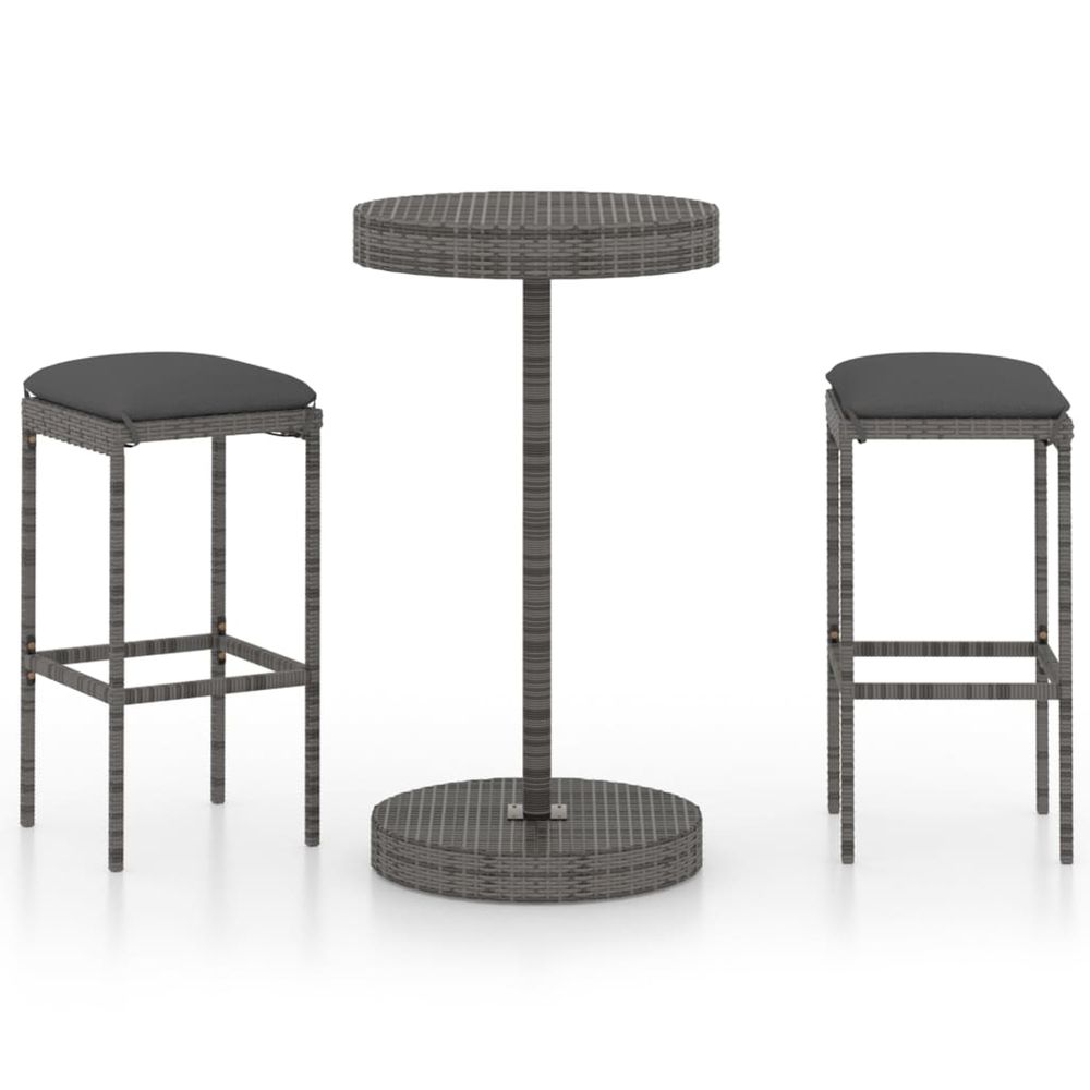 Ensemble de bar de jardin 3 pcs et coussins résine tressée gris