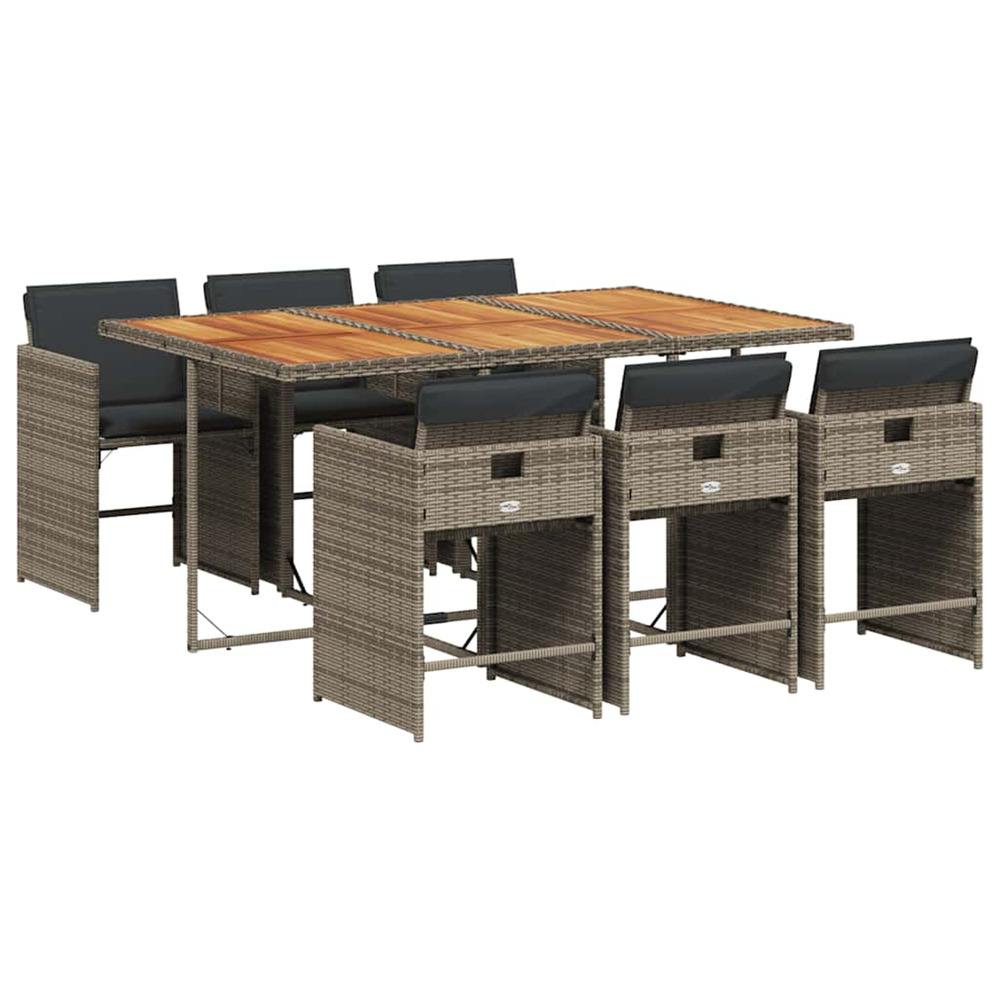 Ensemble à manger de jardin et coussins 7 pcs gris rotin