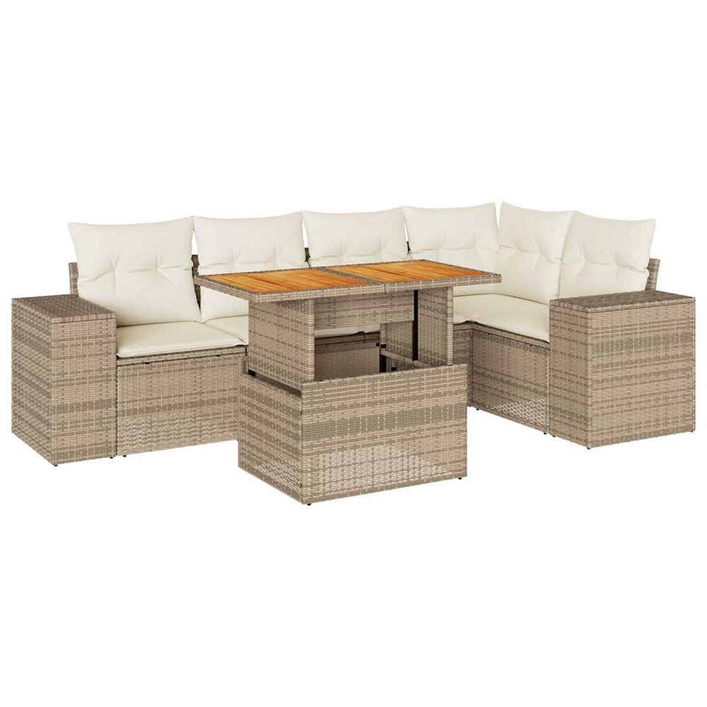 Salon de jardin avec coussins 6 pcs beige résine tressée