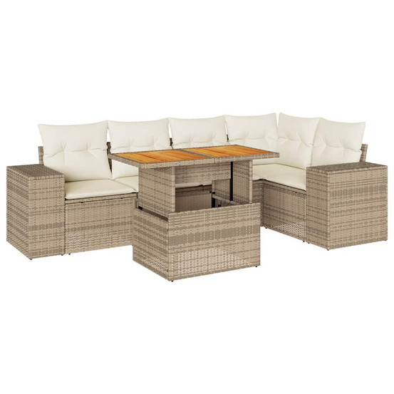 Salon de jardin avec coussins 6 pcs beige résine tressée