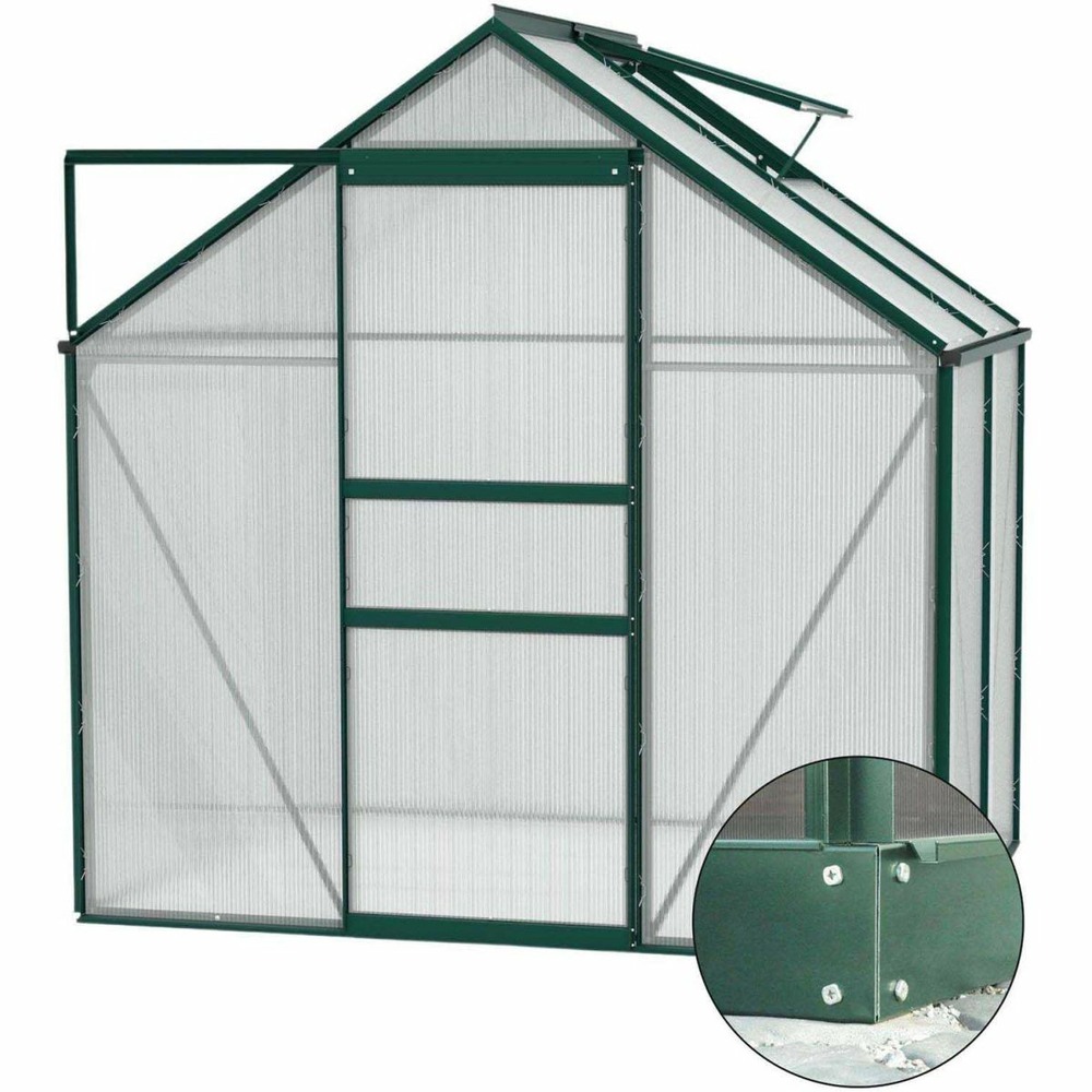 Serre de jardin en polycarbonate 6 mm et aluminium vert émeraude avec embase ve