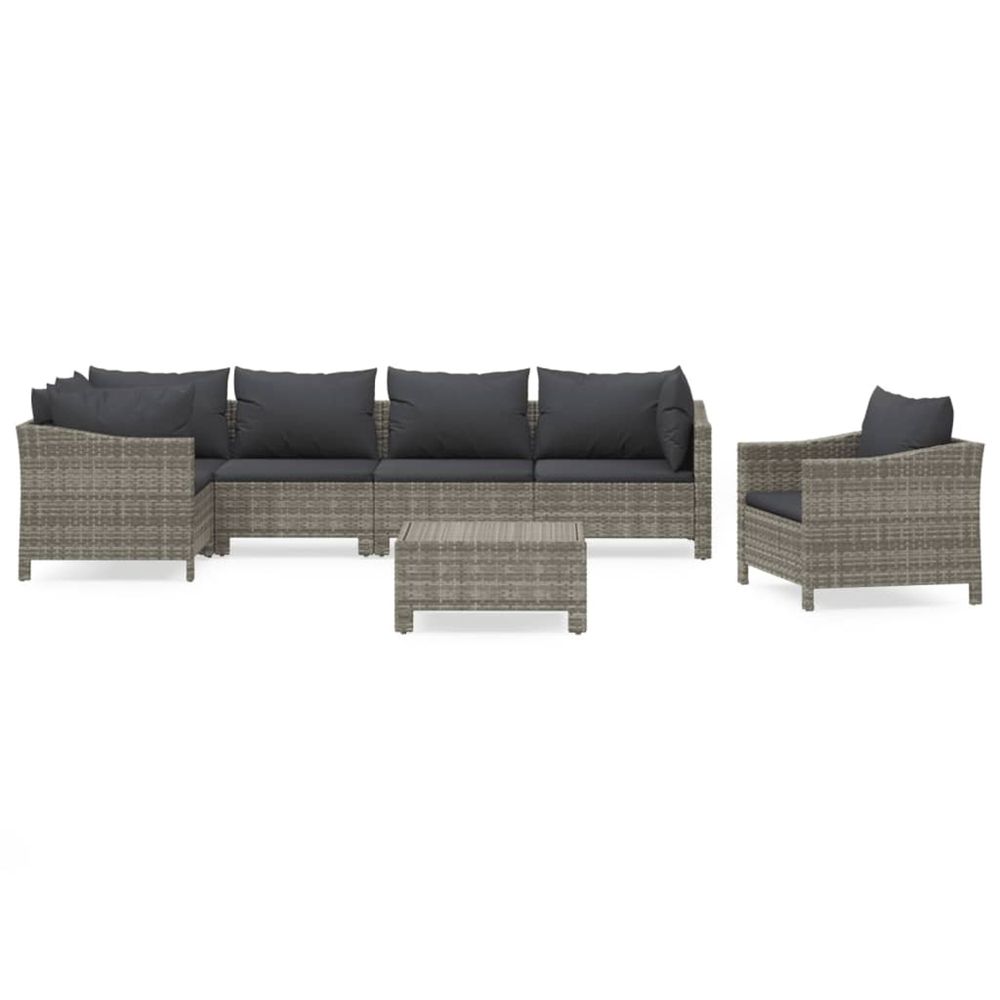 Salon de jardin 7 pcs avec coussins gris résine tressée