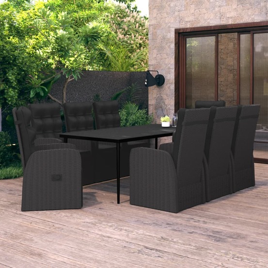 Ensemble à manger de jardin avec coussins 9 pcs noir