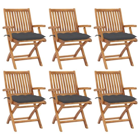 Chaises pliantes avec coussins, 6 pièces, en teck massif