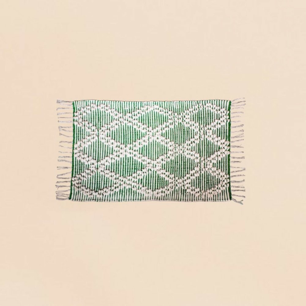 Tapis berbère blanc, vert à franges 60x90cm