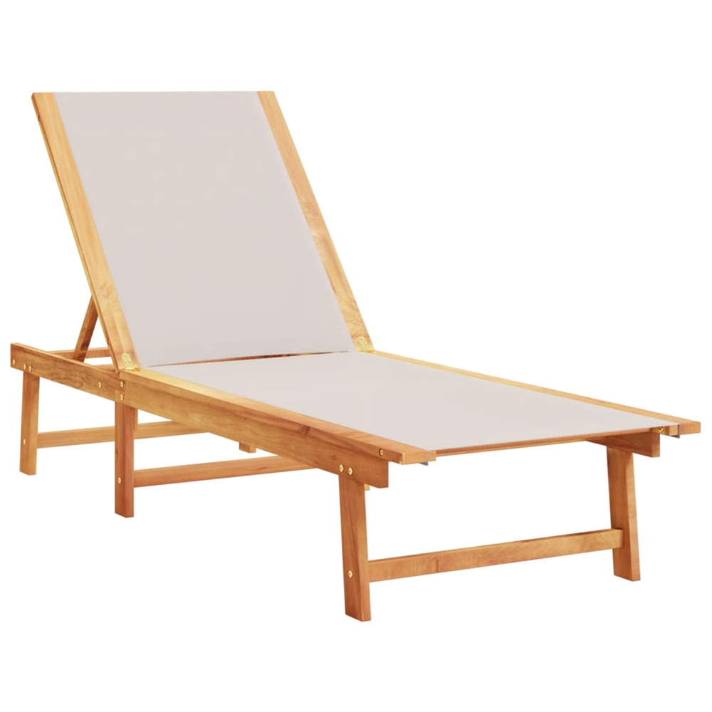 Chaise longue gris bois d'acacia solide et textilène bain de soleil