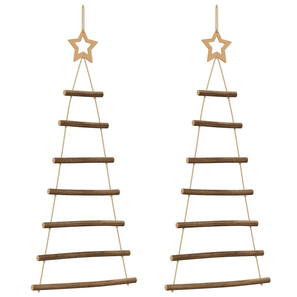 Sapins de noël suspendus avec étoiles supérieures 2 pièces 42x90 cm branche naturelle