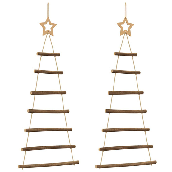 Sapins de noël suspendus avec étoiles supérieures 2 pièces 42x90 cm branche naturelle