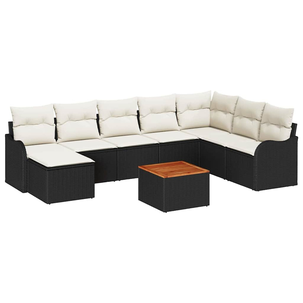 Ensemble de canapé de jardin 9 pcs noir et blanc
