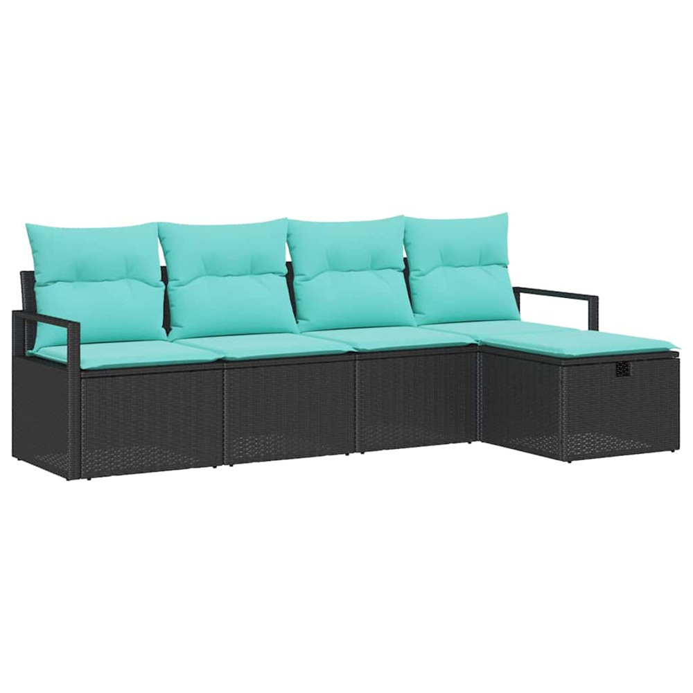 Ensemble de canapés 5 pcs noir et turquoise polyrotin