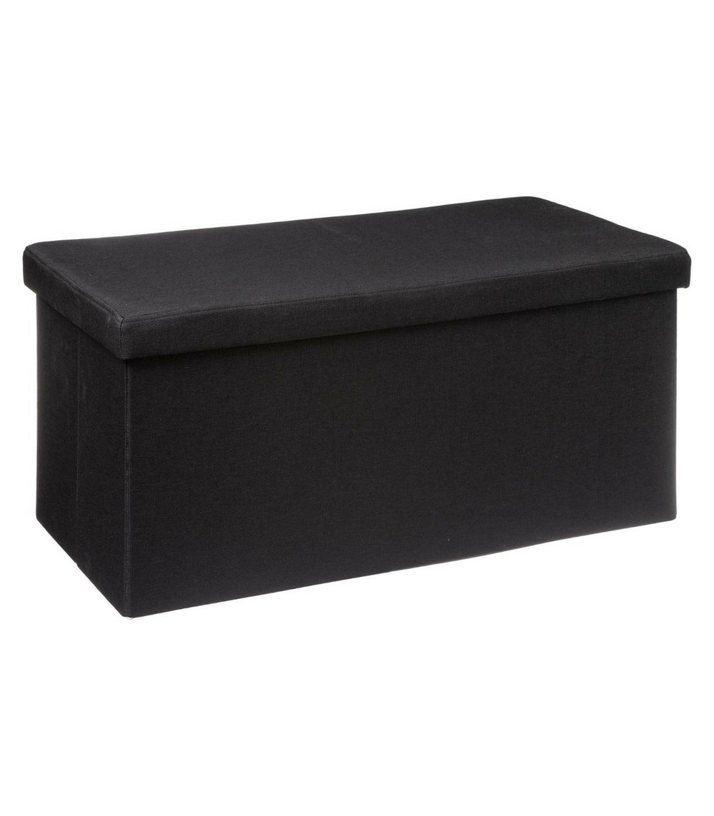 2 en 1 pouf pliant double et coffre de rangement noir 76 x 37.5 cm