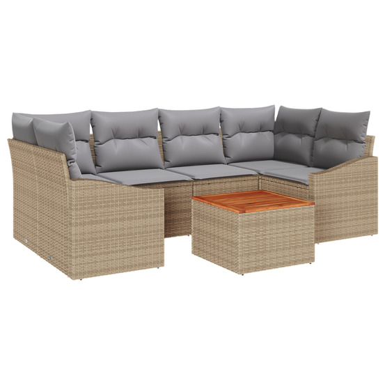 Ensemble de canapé de jardin en 7 pièces avec coussins beige en rattan poly acacia