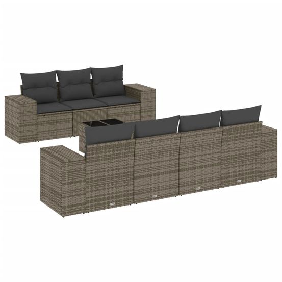 Salon de jardin 8 pcs avec coussins gris résine tressée