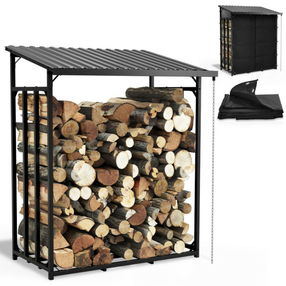 Range bûches abri a buche en métal 133x165x70cm étagère á bois support bois de chauffage