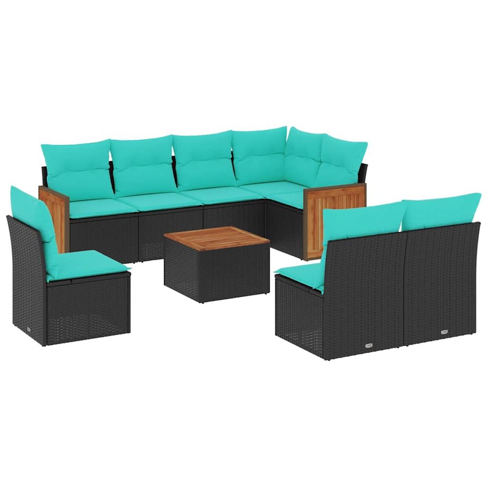 Ensemble de canapé de jardin 9 pcs avec coussins noir résine tressée