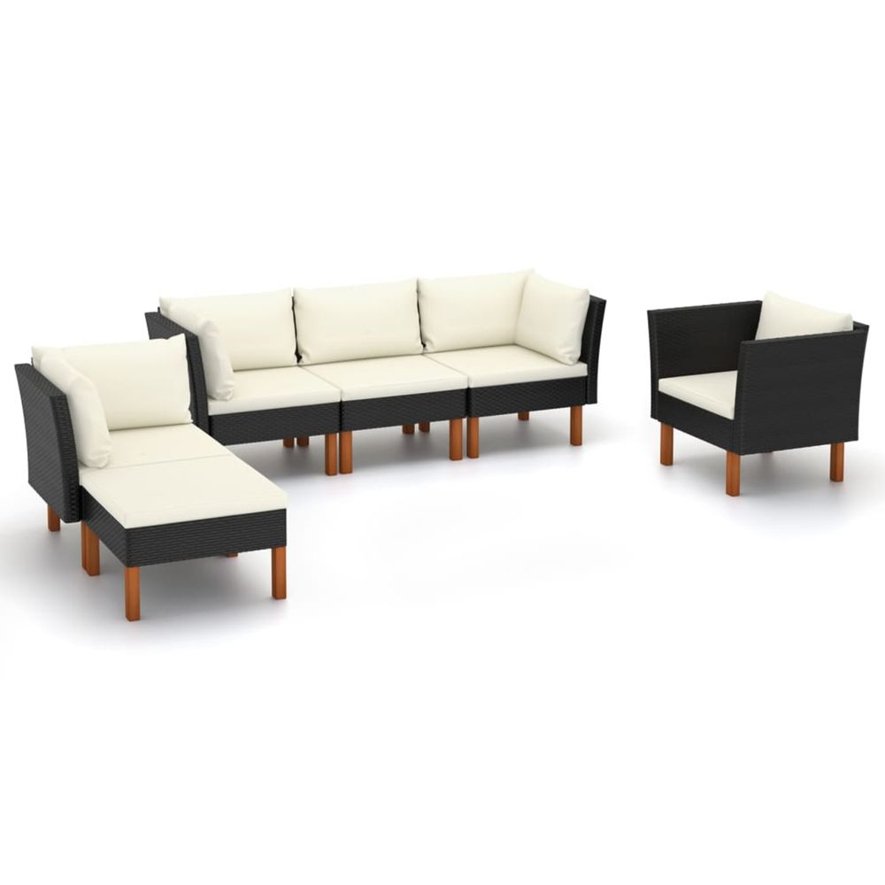 Salon de jardin 6 pcs résine tressée et bois d'eucalyptus noir
