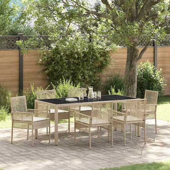Ensemble de salle à manger pour jardin 7 pcs beige polyrotin