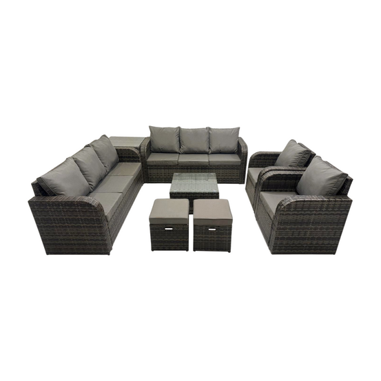 Dossier haut salon de jardin avec table basse carrée table d'appoint 2 petits tabourets ensemble de canapés en rotin