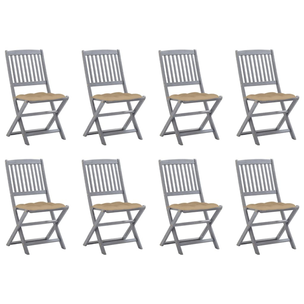 Chaises pliables d'extérieur lot de 8 et coussins bois d'acacia
