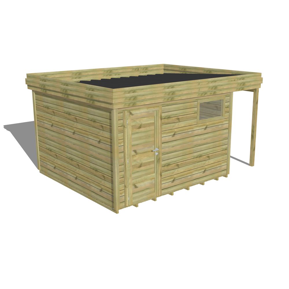 Abri de jardin bois pin traité autoclave 27mm - 4,44x3,44m / 15m2 - bac acier - plancher bois