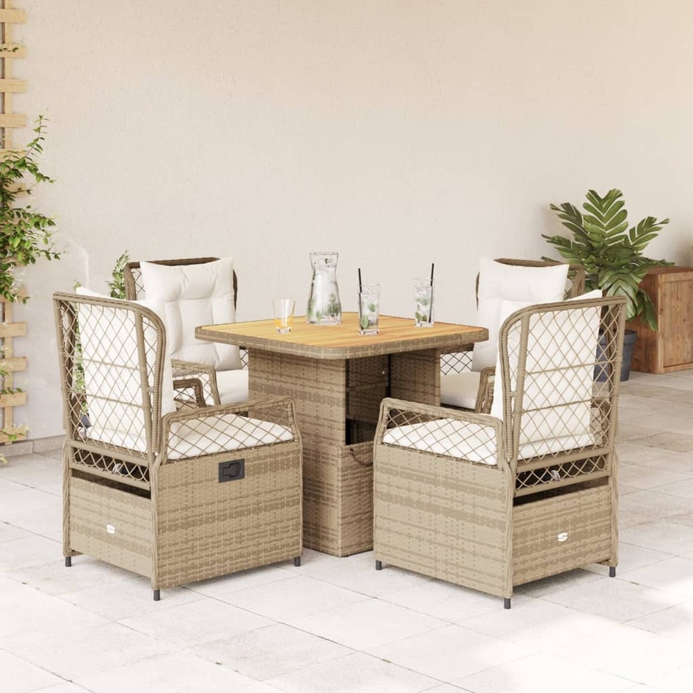 Ensemble à manger de jardin avec coussins 5pcs beige poly rotin