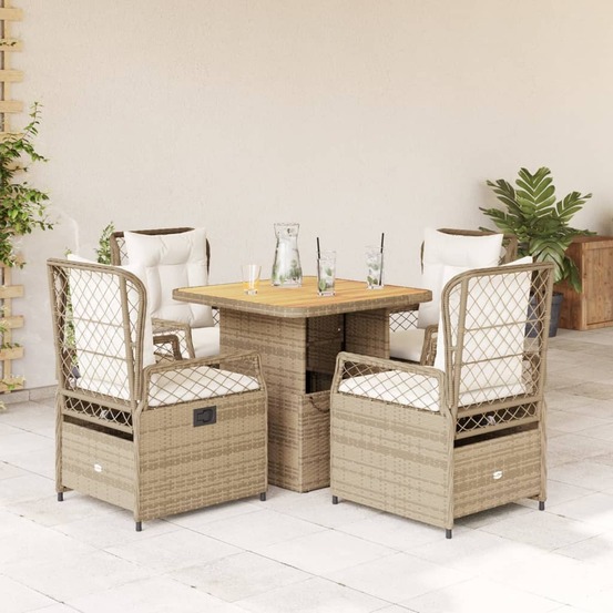 Ensemble à manger de jardin avec coussins 5pcs beige poly rotin