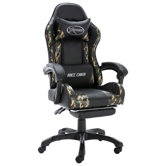 Fauteuil de jeux vidéo repose-pied noir/camouflage similicuir