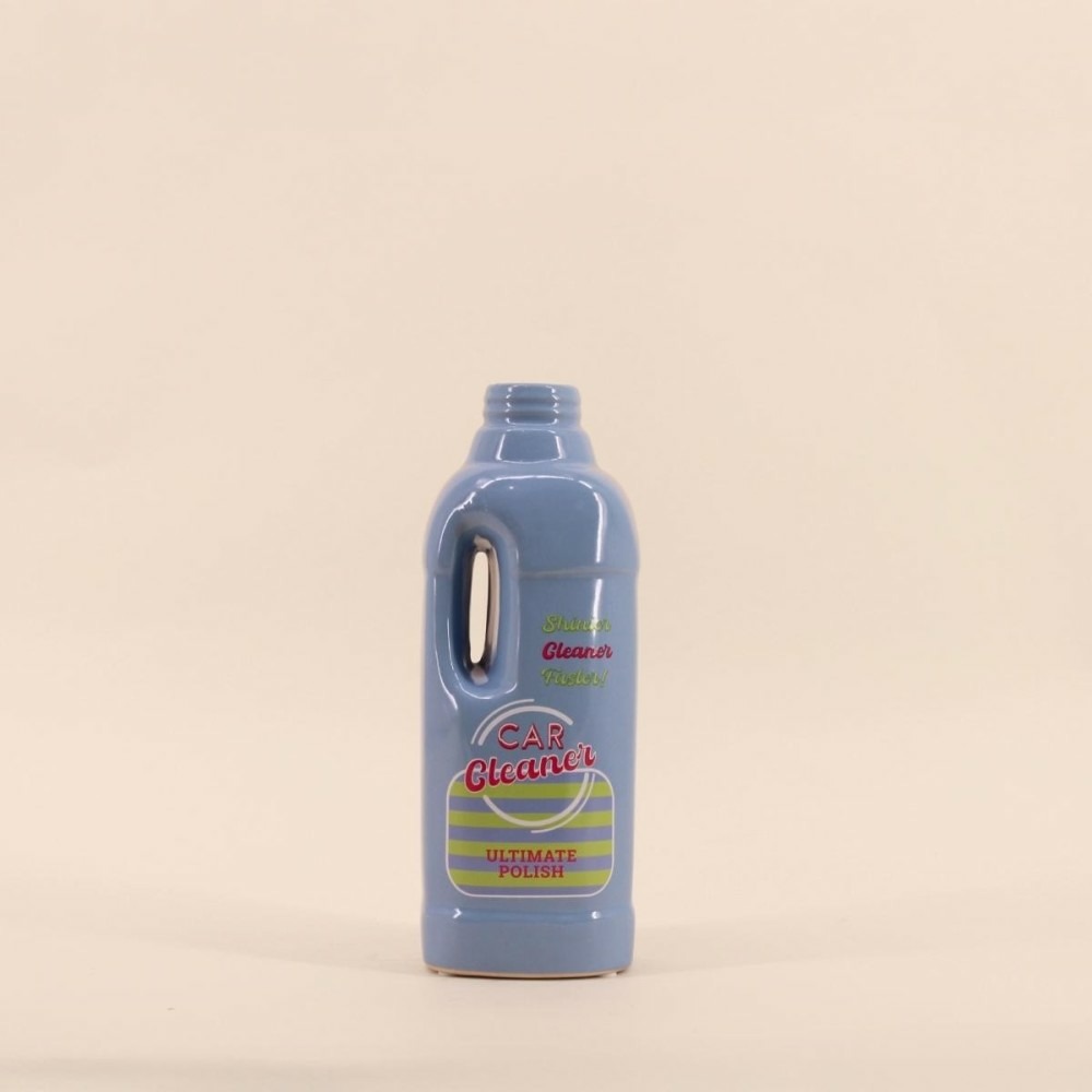 Vase bouteille nettoyant voiture bleu, h26cm