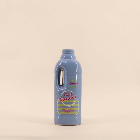 Vase bouteille nettoyant voiture bleu, h26cm