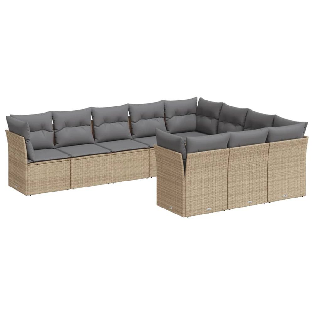 Salon de jardin avec coussins 10 pcs beige résine tressée