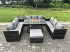10 places rotin meubles de jardin canapé set terrasse extérieure gaz foyer table à manger brûleur de gaz avec table