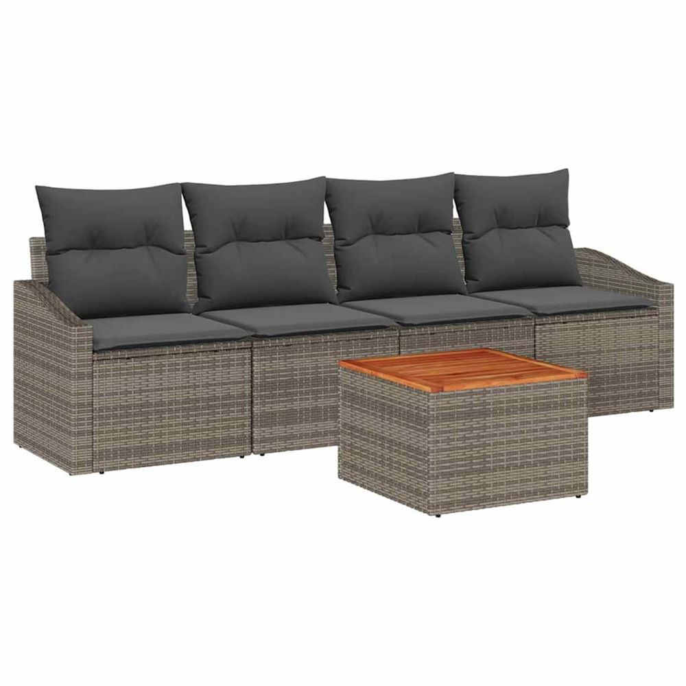 Ensemble de canapé de jardin 5 pc gris polyrotin