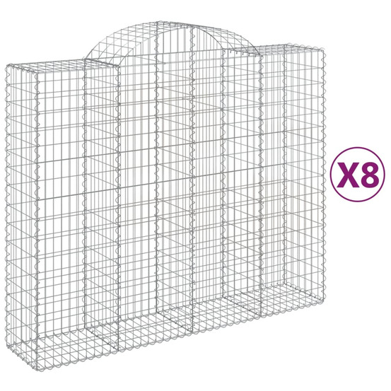 Paniers à gabions arqués 8 pcs 200x50x160/180 cm fer galvanisé