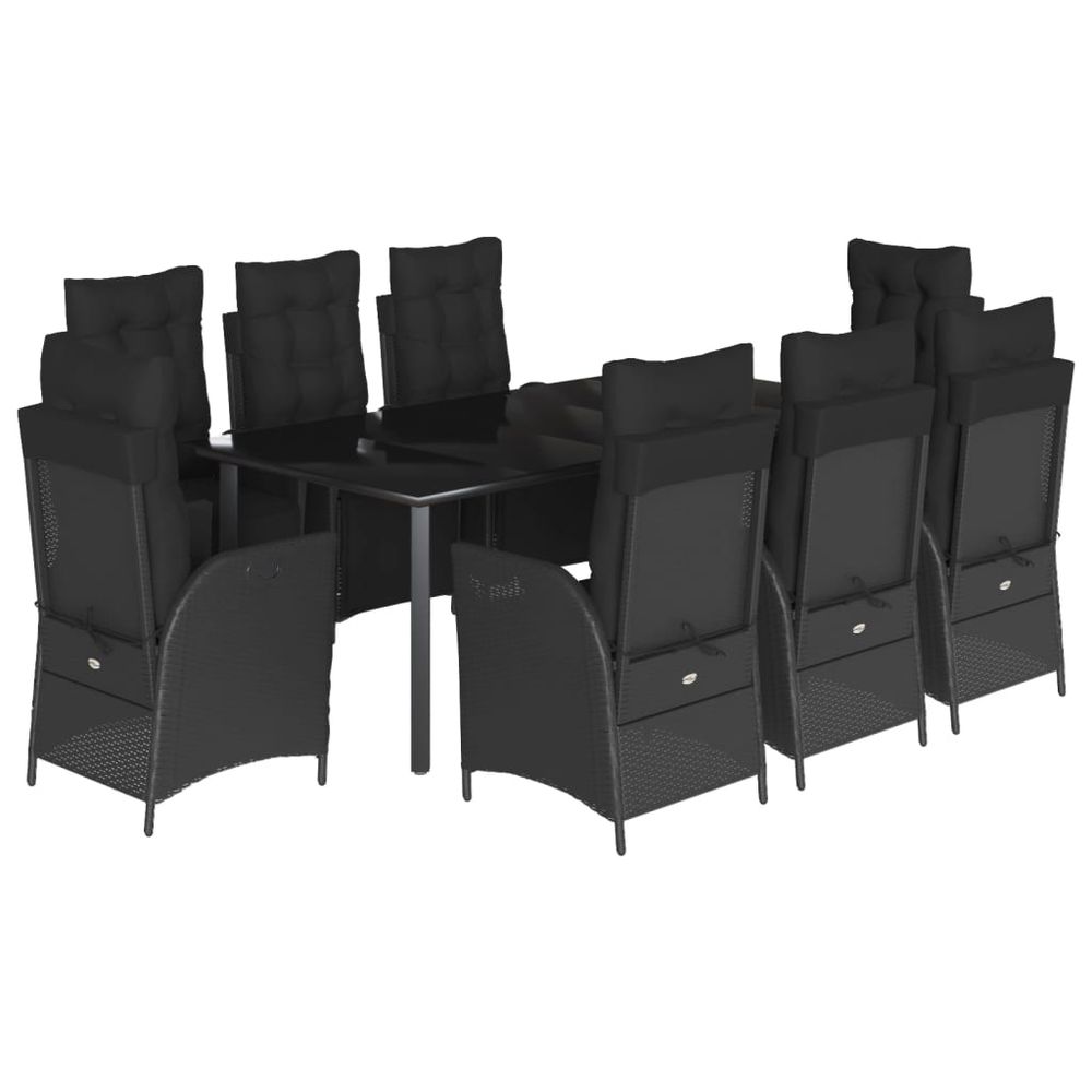 Ensemble à manger de jardin 9pcs coussins noir résine tressée
